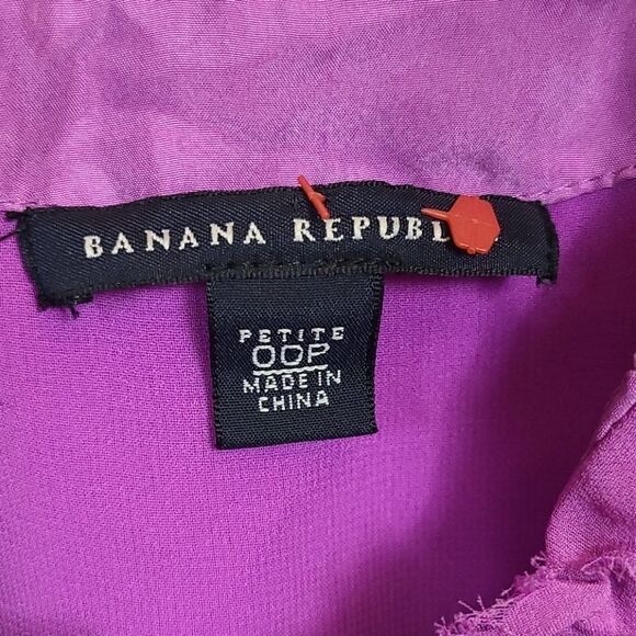 Banana Republic Petite 00P Tie Neck SILK Purple Party Dress Sleeveless Shift - Picture 7 of 10